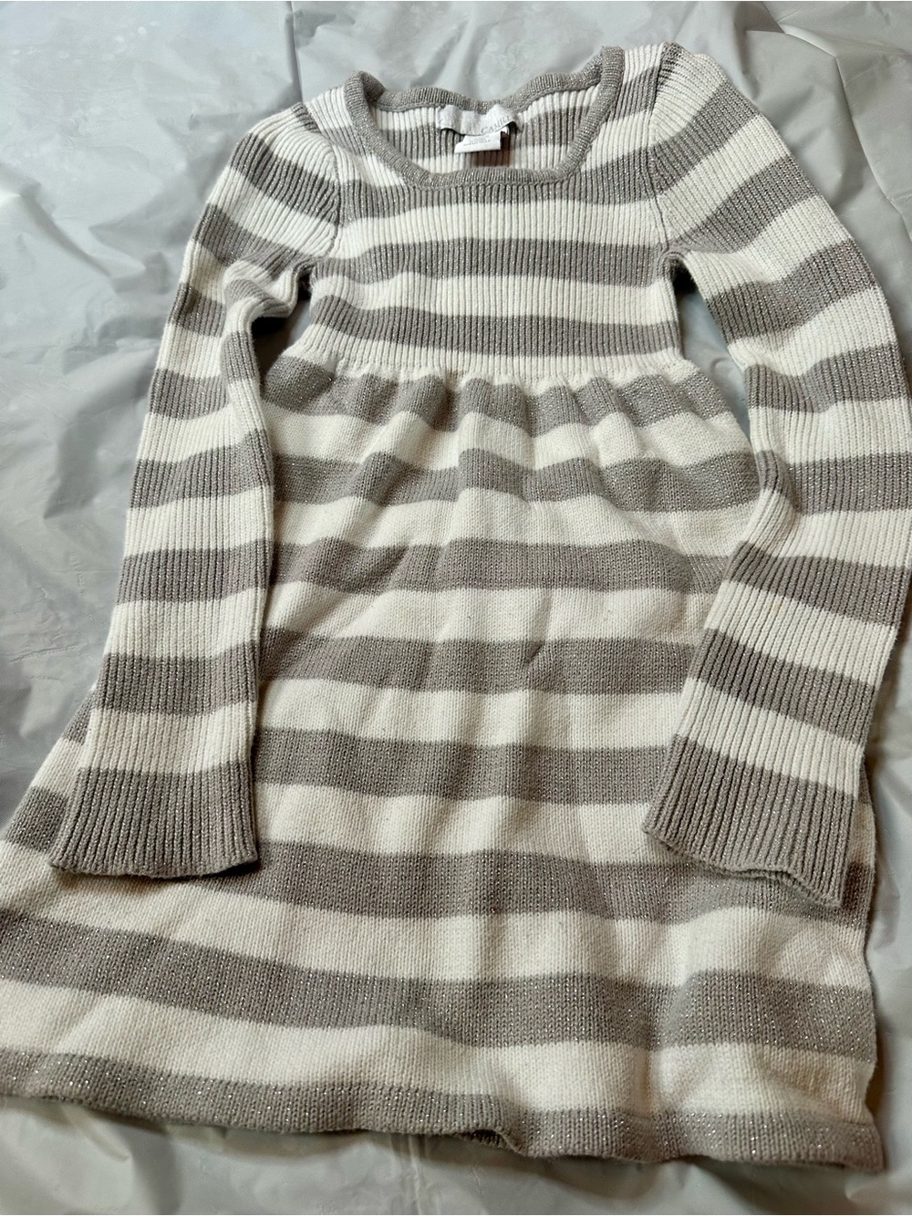 Camilla Striped Crewneck Knit Dress in Ivory and Taupe